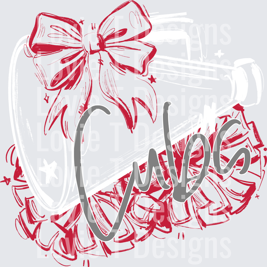 SKETCHY MEGAPHONE WITH BOW CUBS DEBRA BLACK TEE VERSION