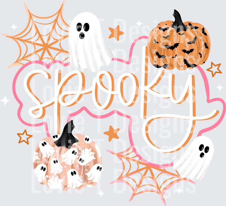 SPOOKY CURSIVE WITH PUMPKINS halloween DTF transfer design