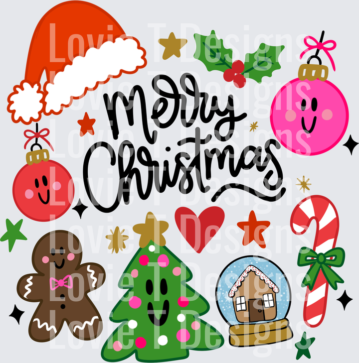 Merry Christmas Doodles DTF transfer