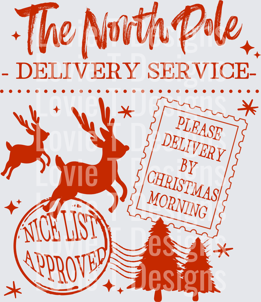 NORTH POLE DELIVERY SINGLE COLOR RED Christmas DTF transfer design