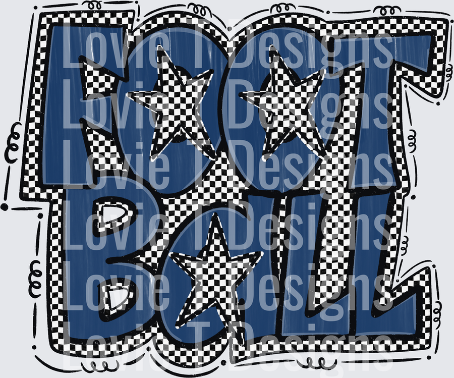 Preppy Star Football Navy Blue Checkered Bold Bubble Letter Typography with Stars