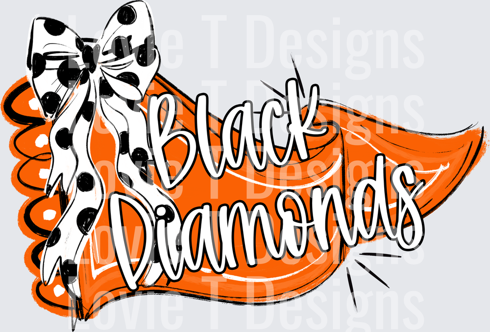 BLACK DIAMONDS ORANGE PENNANT AND BLACK DOT BOW