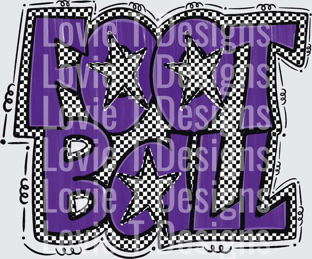 Preppy Star Football Purple Bold Graffiti Letters Checkered Stars Football