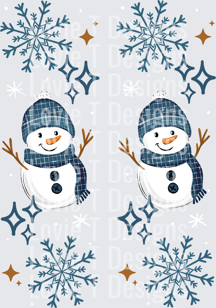Hello Winter Blue Snowman Sleeves DTF transfer design