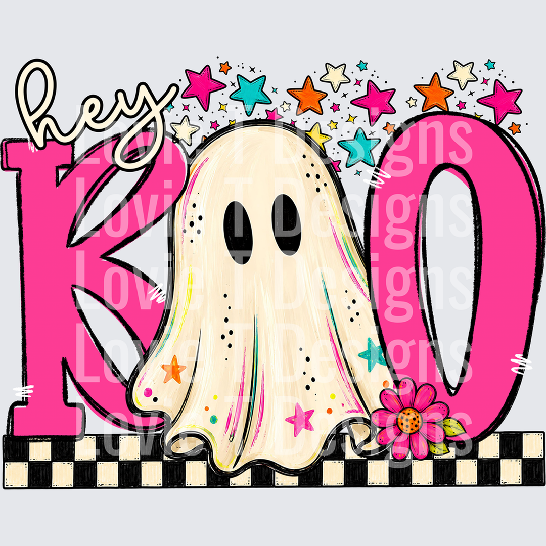Hey Boo Ghost with Colorful Stars – DTF Transfer – product image