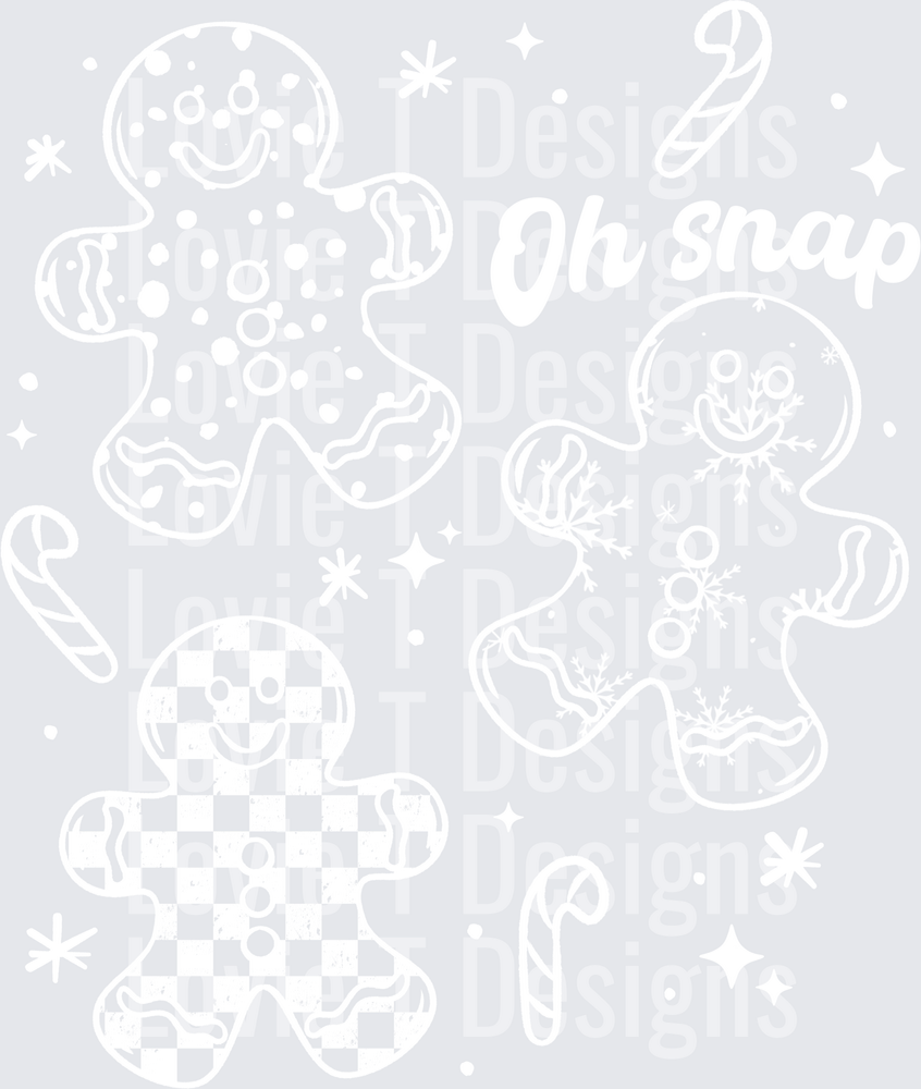 GINGERBREAD PATTERNS SINGLE COLOR WHITE Christmas DTF transfer design