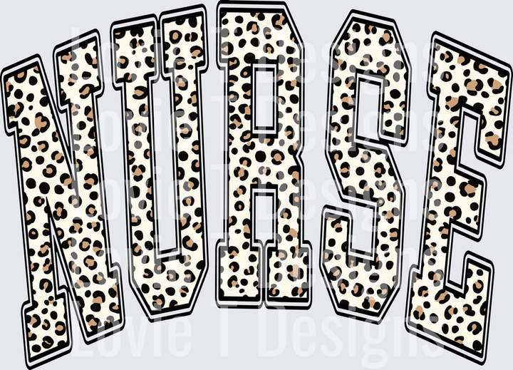 Nurse Leopard Varsity DTF transfer design