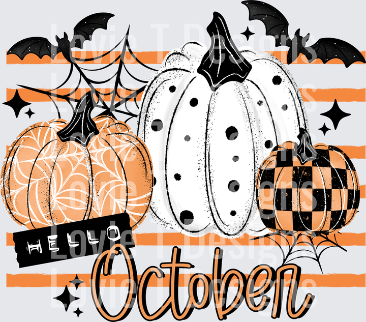 HELLO OCTOBER Halloween DTF transfer design