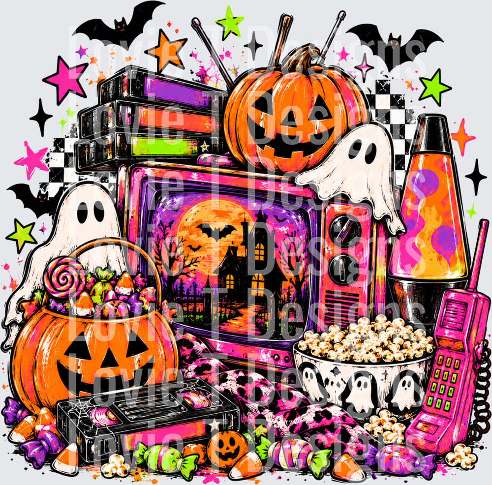 90s Halloween retro TV DTF transfer design