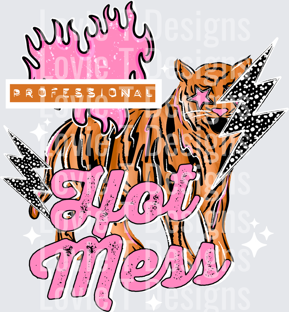 Professional Hot Mess Tiger (White) DTF transfer design
