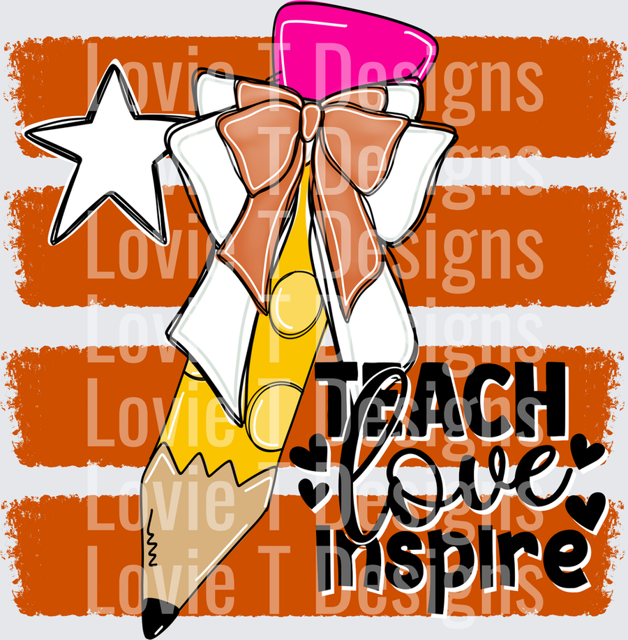 Teach Love Inspire Pencil with Bow and Star Stripes