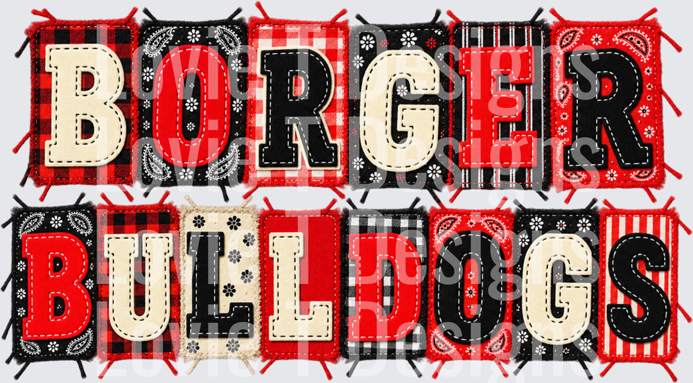 Borger Bulldogs - Red Black and Cream Patchwork Varsity Lettering