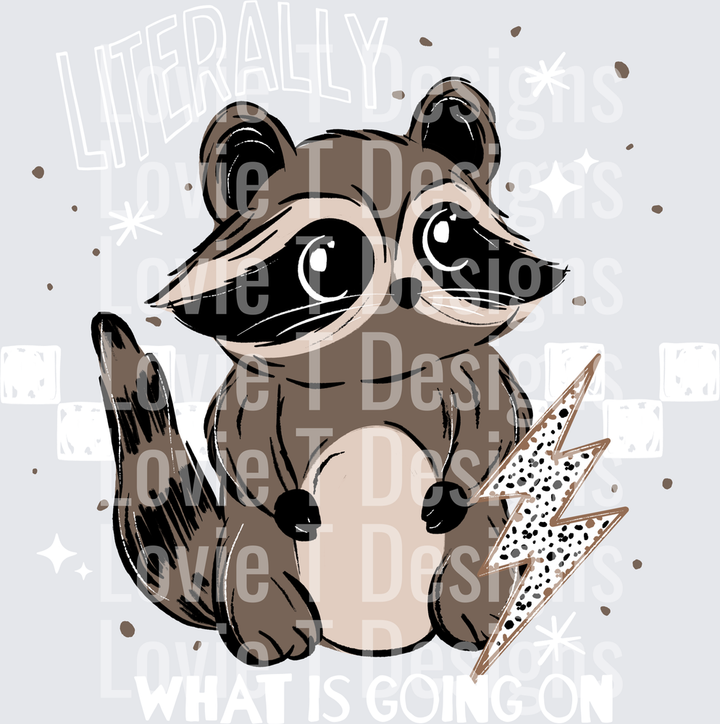 Literally What Is Going On Raccoon (White) DTF transfer design