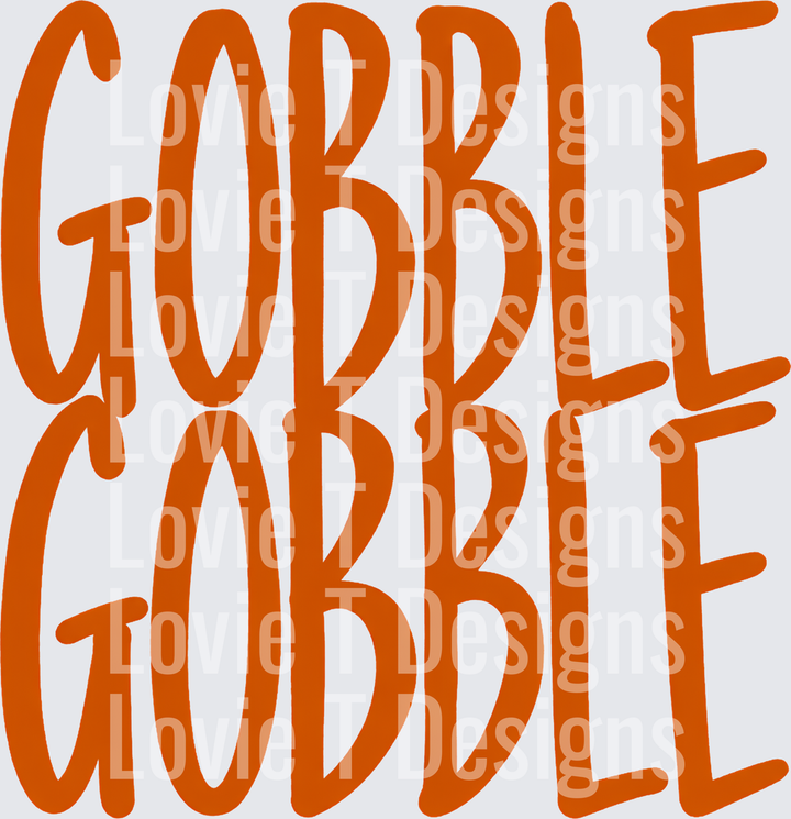 Gobble Gobble orange block letter Thanksgiving DTF transfer design