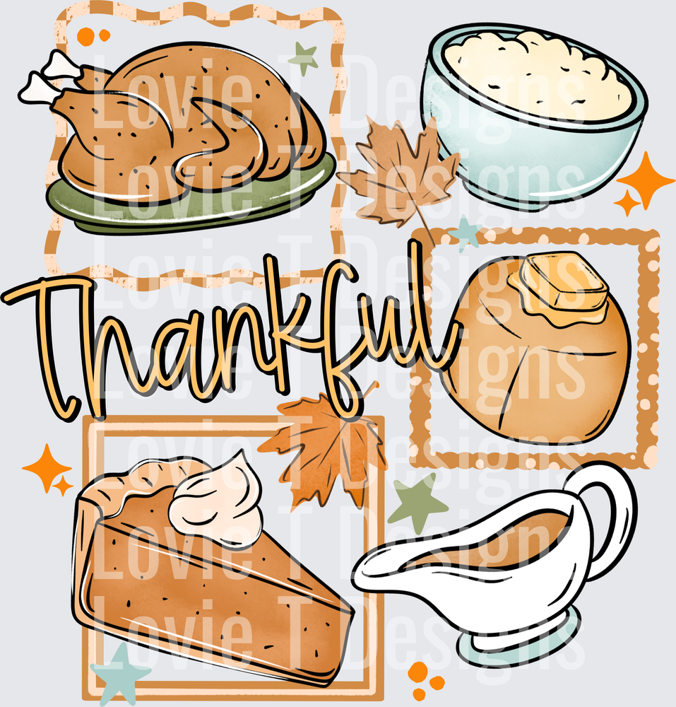Thankful Thanksgiving Dinner DTF transfer design