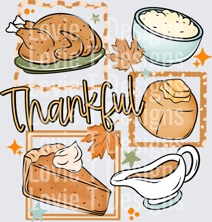 Thankful Thanksgiving Dinner DTF transfer design