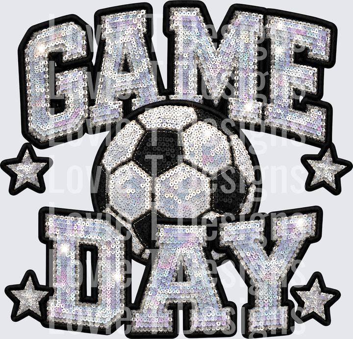 GAME DAY SOCCER FAUX SEQUIN soccer DTF transfer design