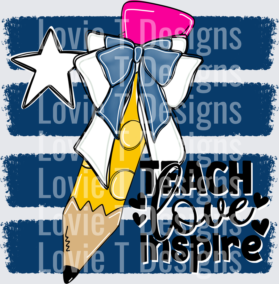 Teach Love Inspire Pencil Bow Navy Stripe Teacher Design