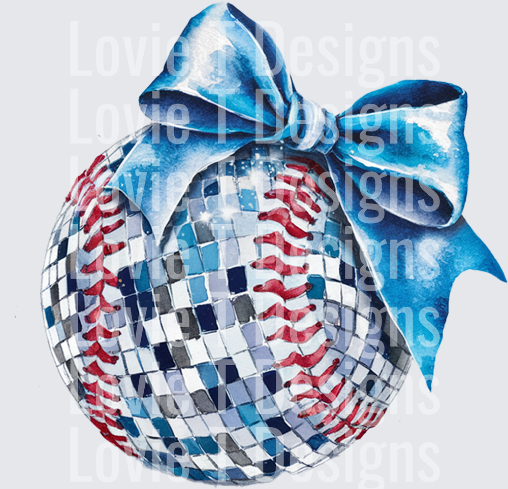 Blue Disco Baseball DTF transfer design