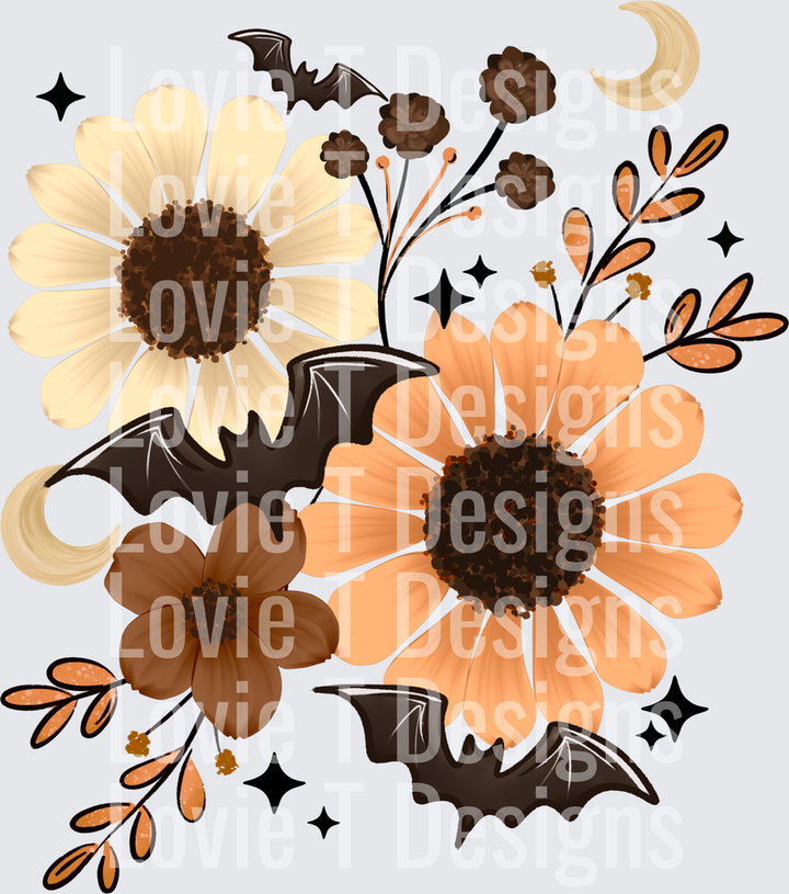 BAT FLORALS Halloween DTF transfer design