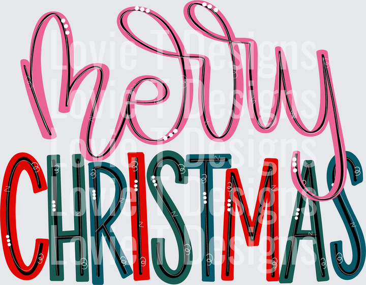 Merry Christmas Pink Script DTF transfer