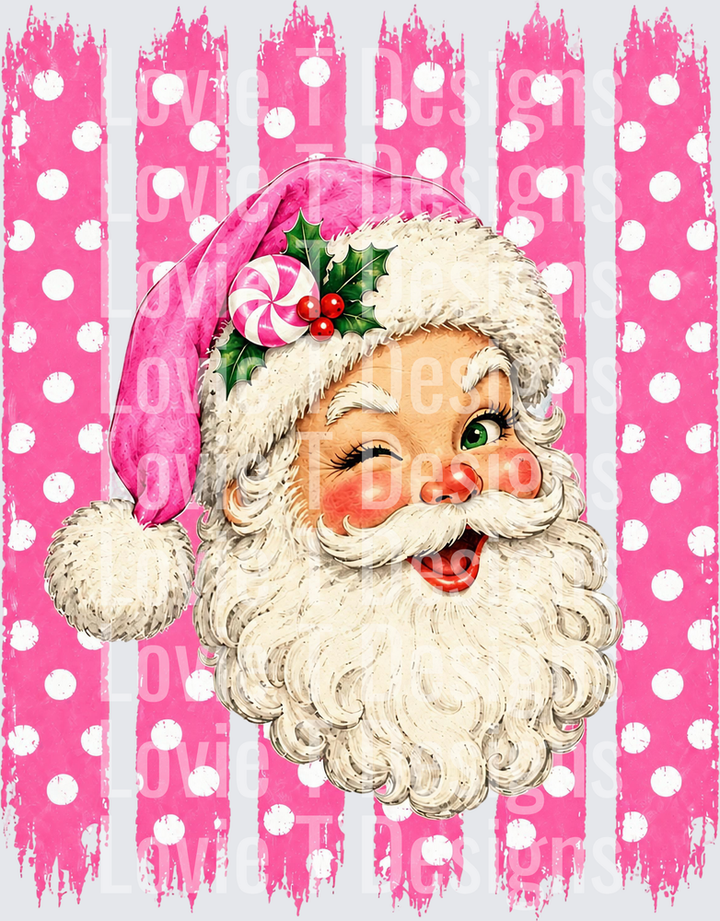Vintage Santa Pink Polka Dot Stripes DTF transfer design