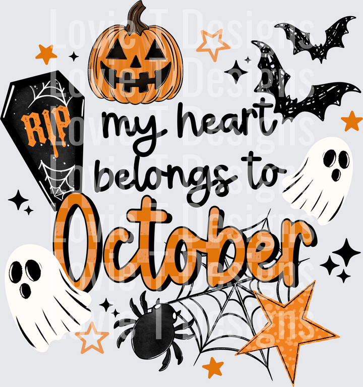 Heart Belongs To October Halloween DTF transfer design