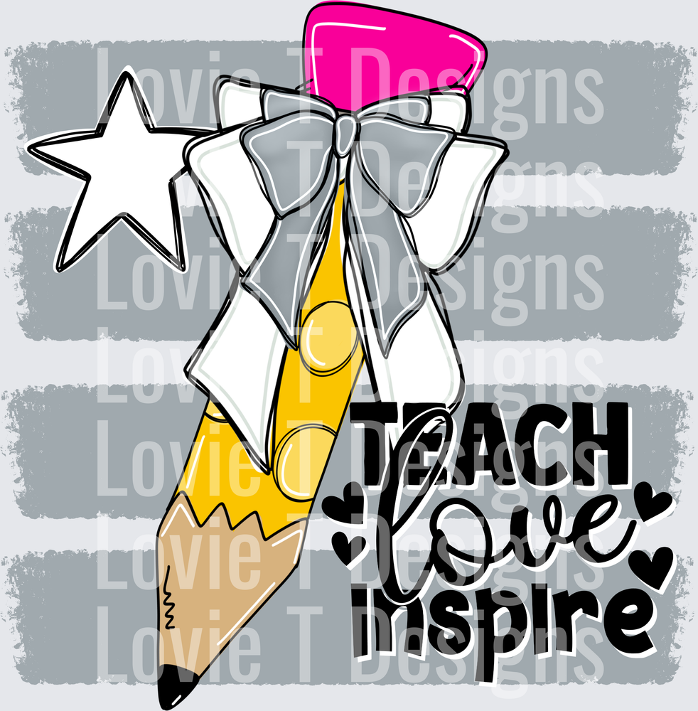 Teach Love Inspire Pencil Bow Star Teacher