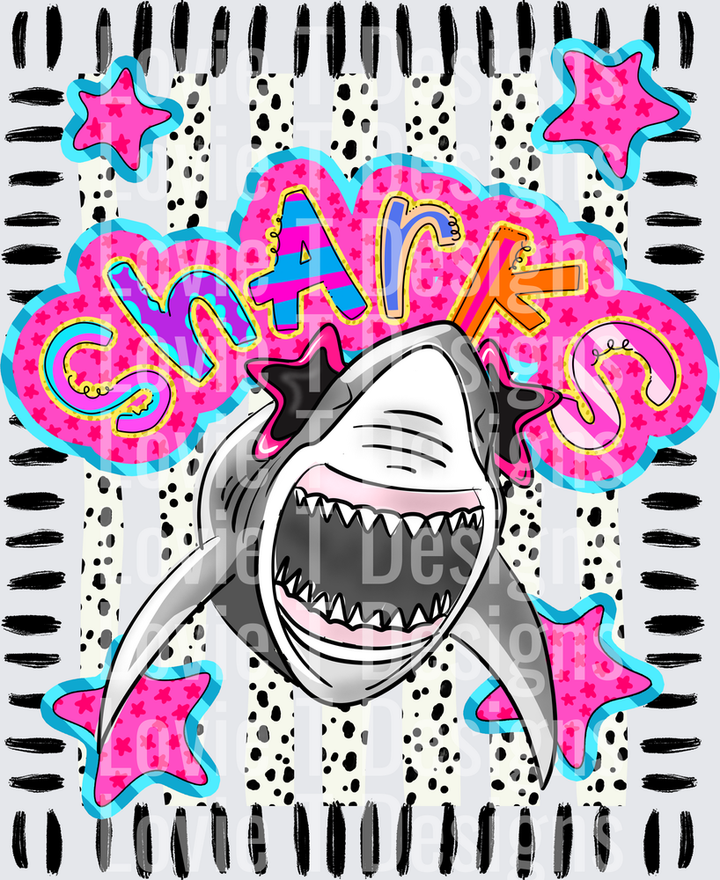 Doodle Star Sunglasses Shark mascot DTF transfer design