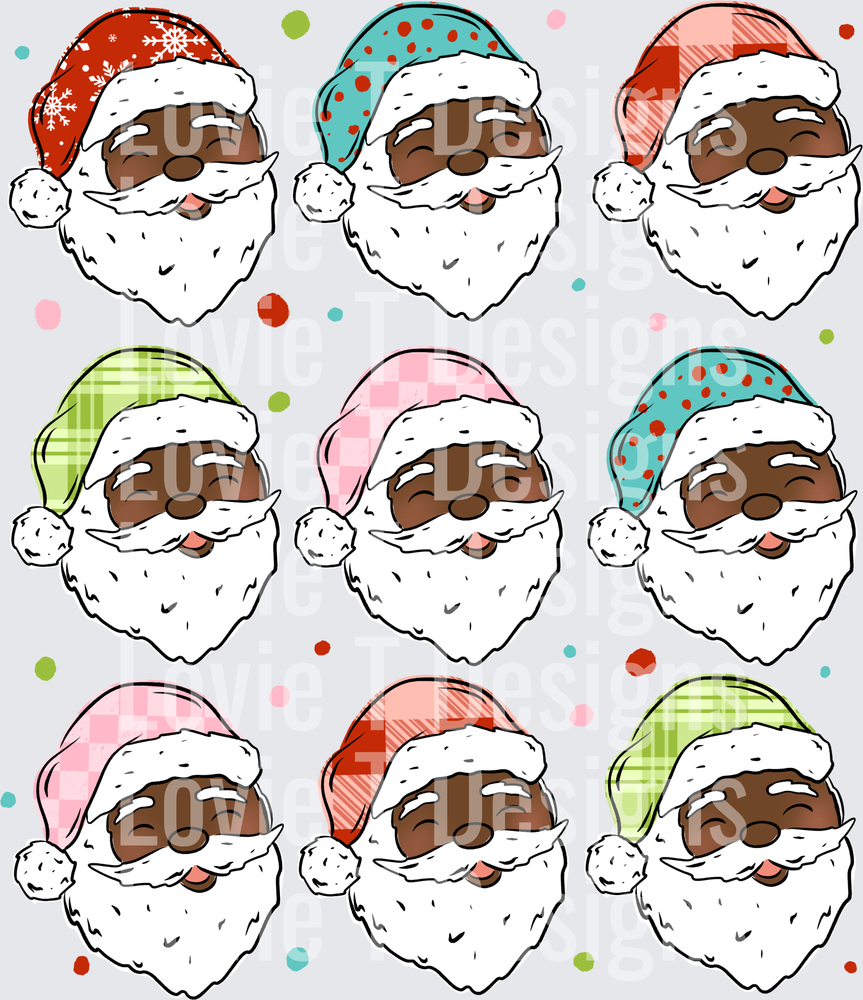 Patterned Santa Grid (Dark Skin Tone) DTF transfer design