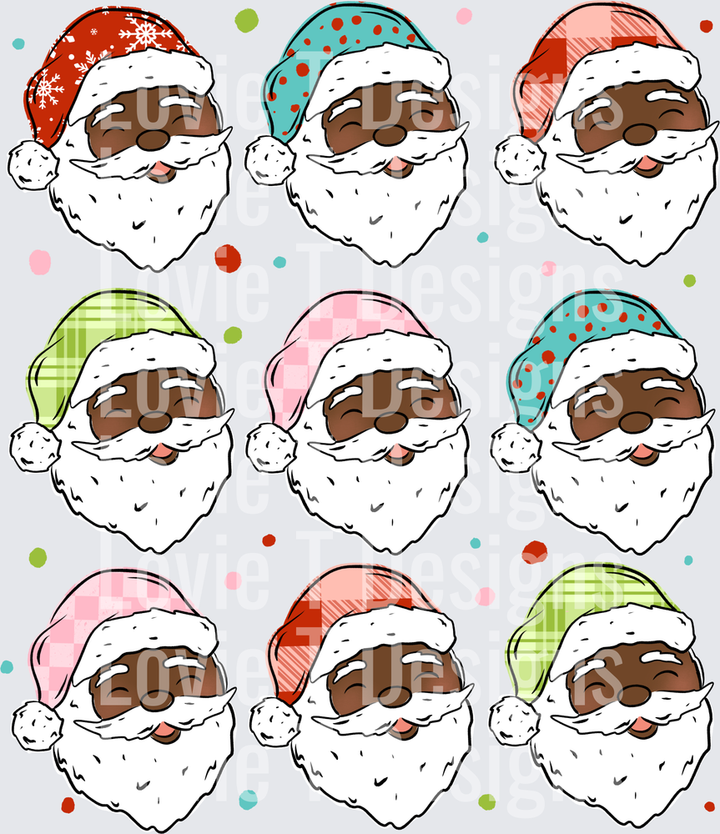 Patterned Santa Grid (Dark Skin Tone) DTF transfer design