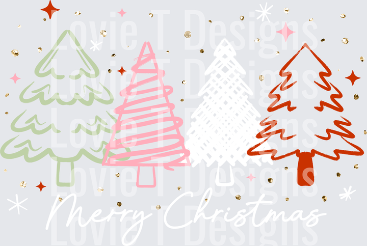 Merry Christmas Doodle Trees (White) DTF transfer design