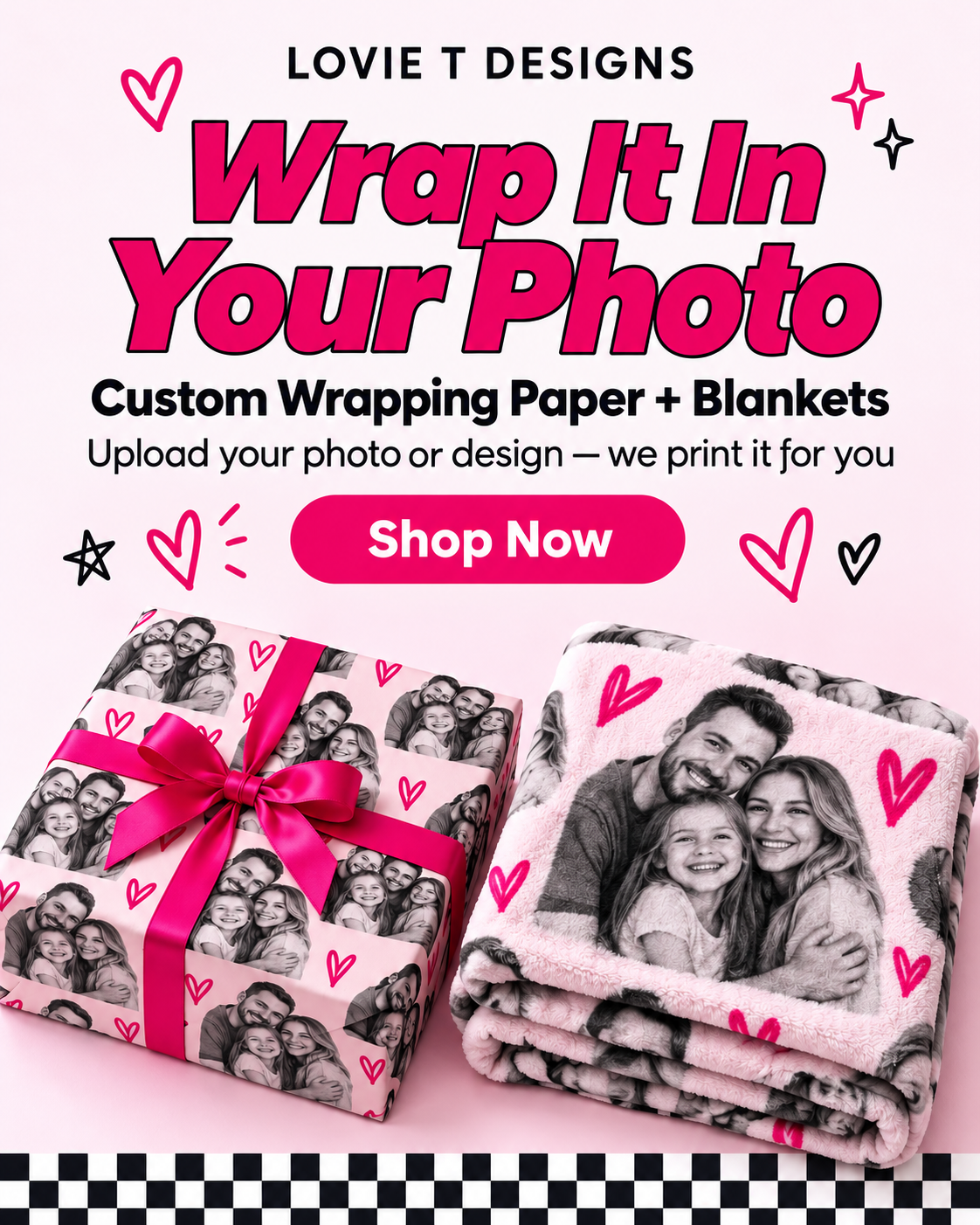 Wrap It In Your Photo – custom wrapping paper and blankets from Lovie T Designs